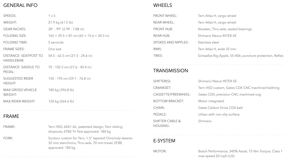 Tern HSD P5i (Gen2) Specifications