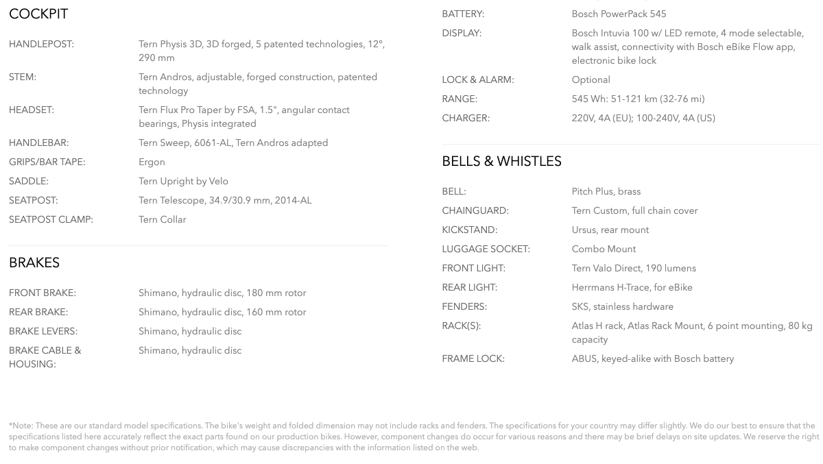 Tern HSD P5i (Gen2) Specifications