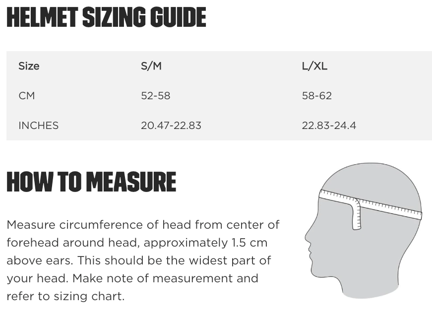 Kali Helmet Size Chart