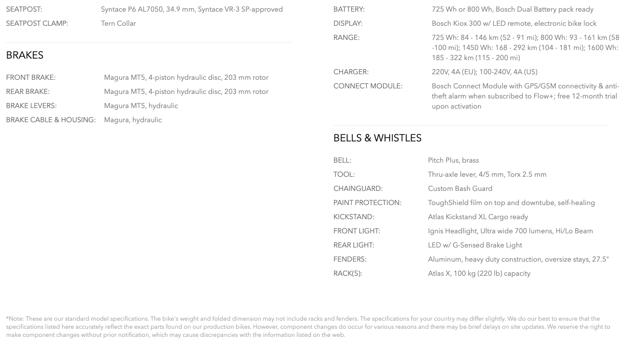 Tern Orox S12 Specifications