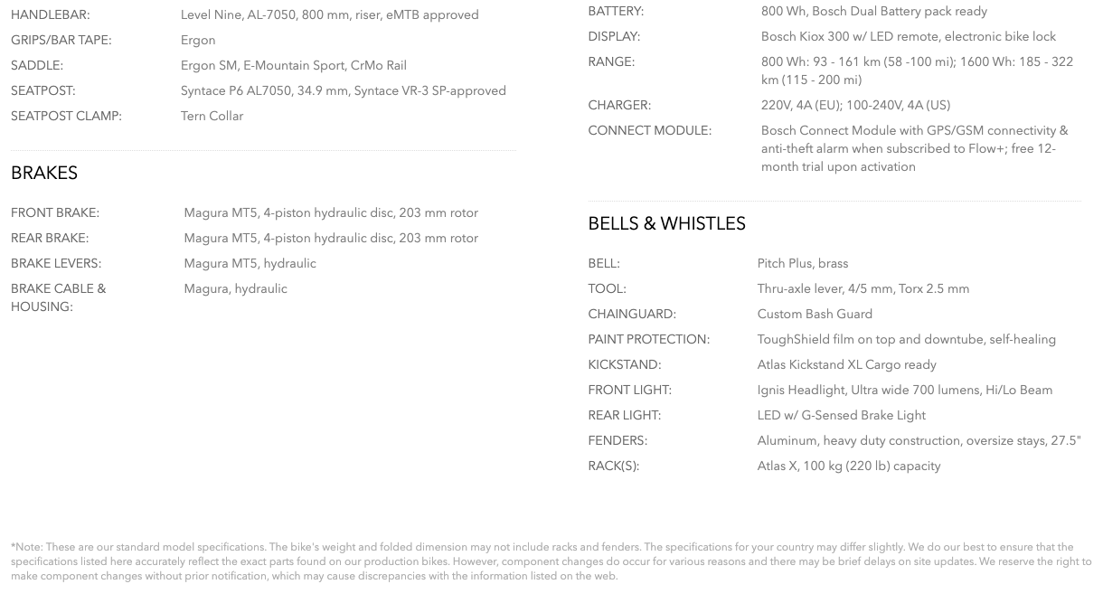 Tern Orox R14 Specifications