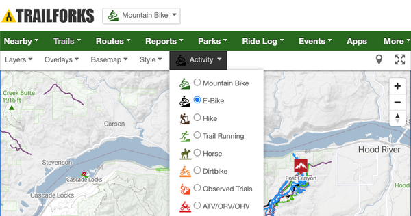 TrailForks eMTB Map Feature