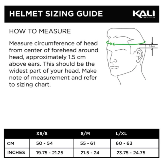 Kali Protectives Helmet Size Chart