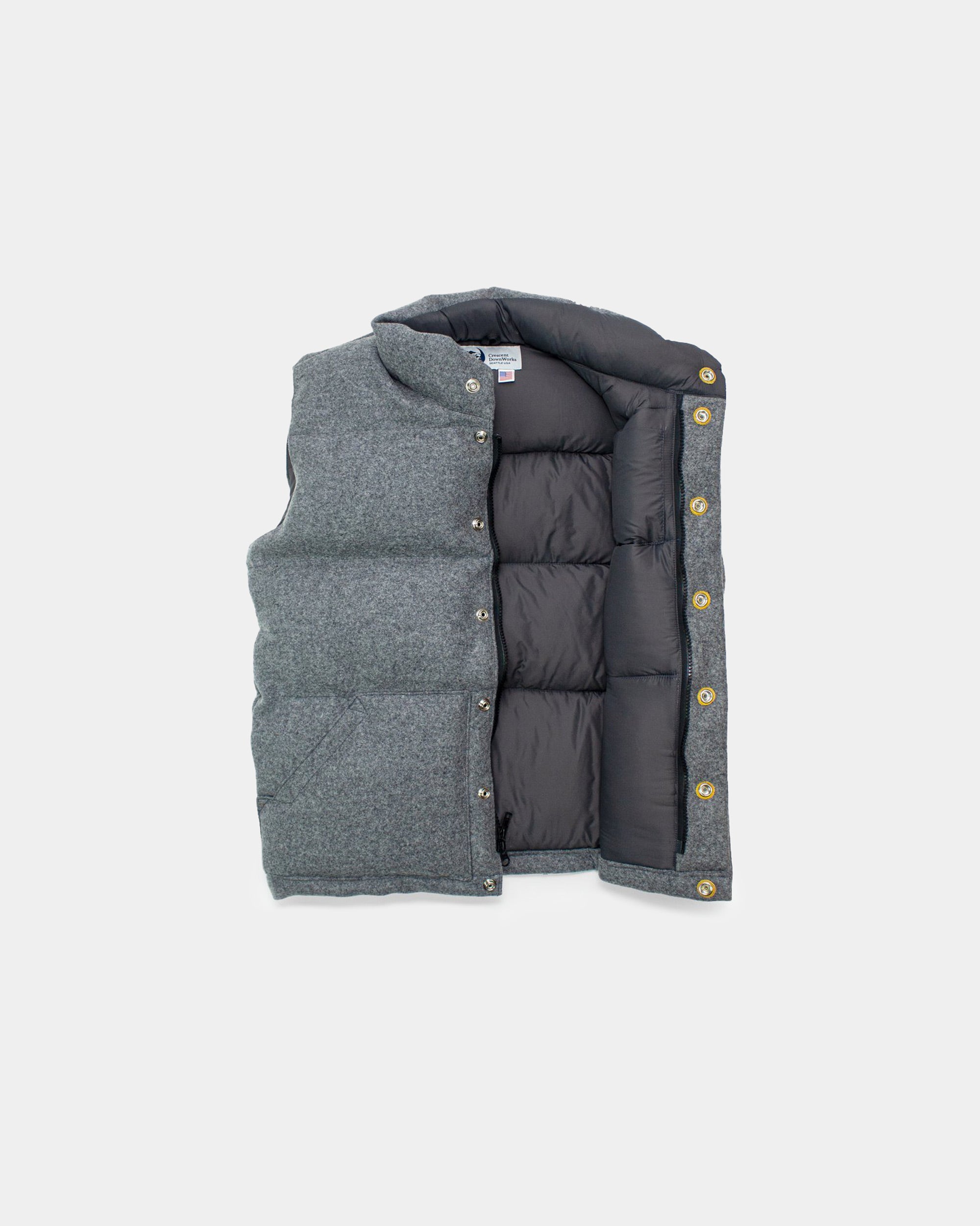 Crescent Down Works Down Italian Vest | Wool Grey