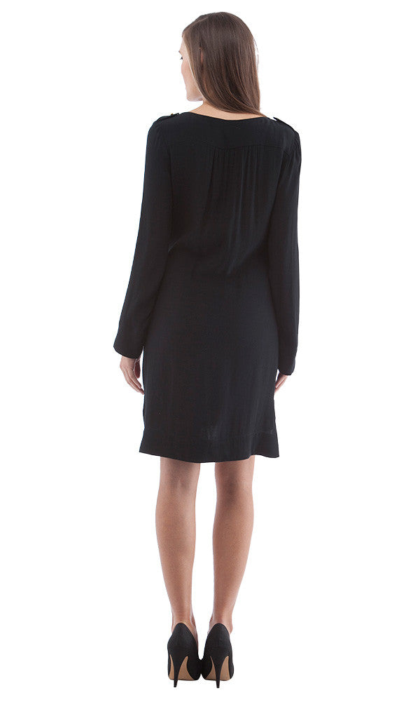 Cynthia Vincent Epaulette Shift Dress Black | Long Sleeve Dress