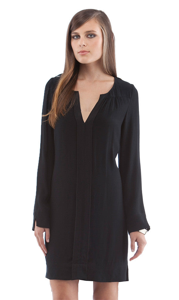 Cynthia Vincent Epaulette Shift Dress Black | Long Sleeve Dress