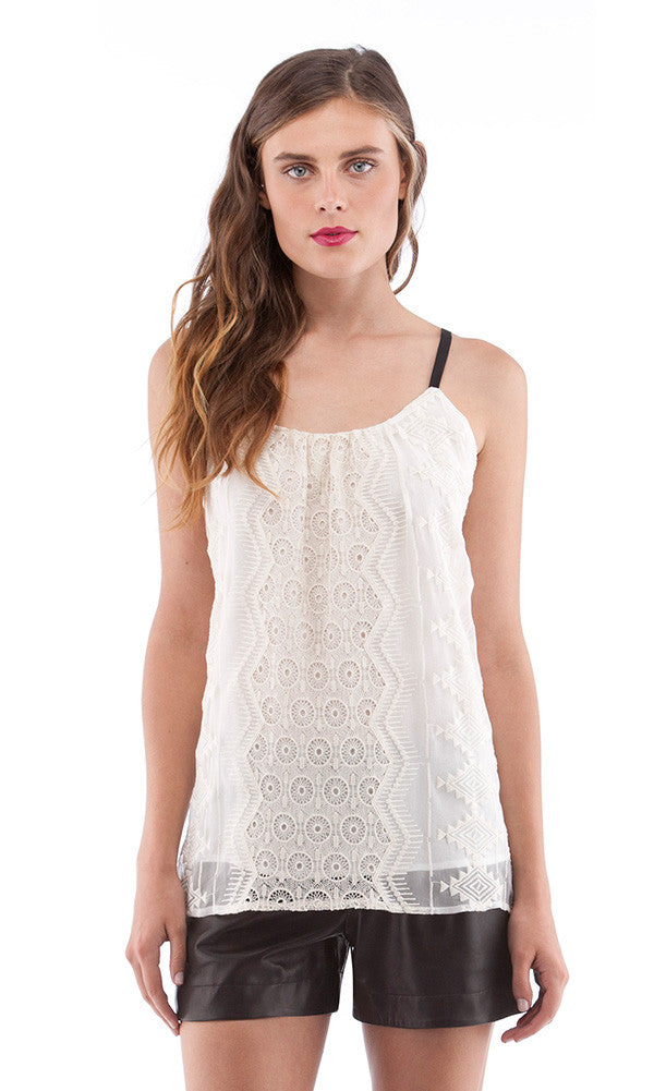 Cynthia Vincent Embroidered Cami White | Silk Embroidered Tank Top