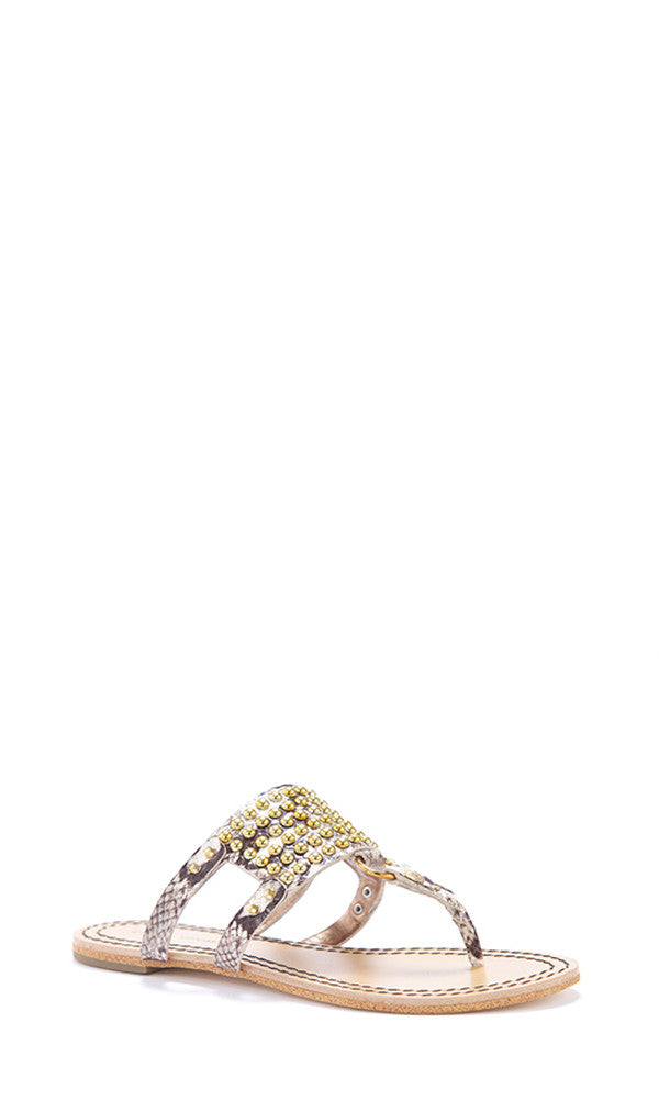 Cynthia Vincent Lux Studded Embroidered Snake Leather Thong Sandal ...