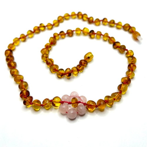 Honey Amber & Rose Quartz Flower