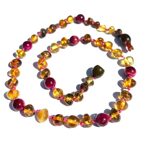 Natural shape green amber long necklace