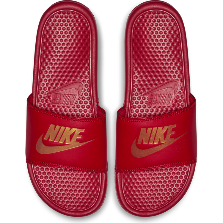 nike sandals gold logo