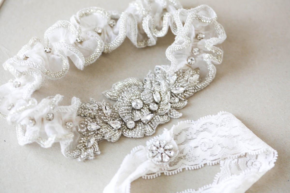 Embellished Bridal Garter Set with Beads and Rhinestones- Millieicaro