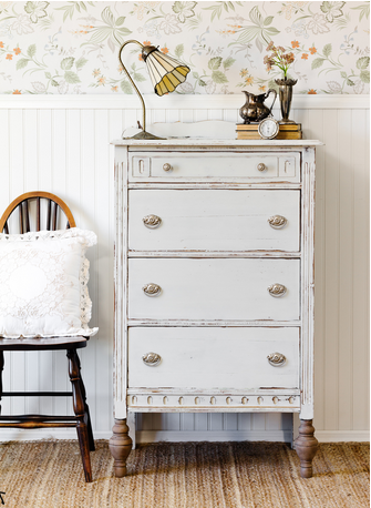 White dresser painted with fusion mineral paint
