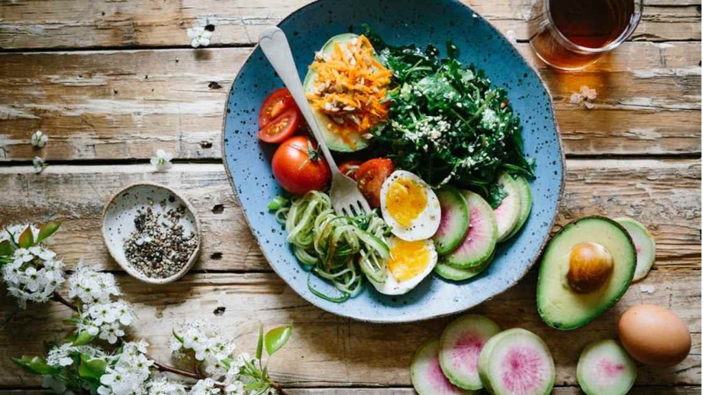 healthy nutritious food on wooden table