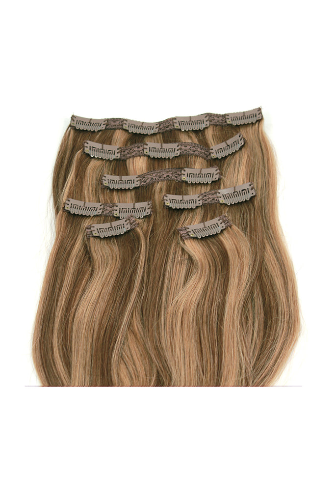 16 Chestnut Brown And Blonde Highlighted Clip In Hair Extensions