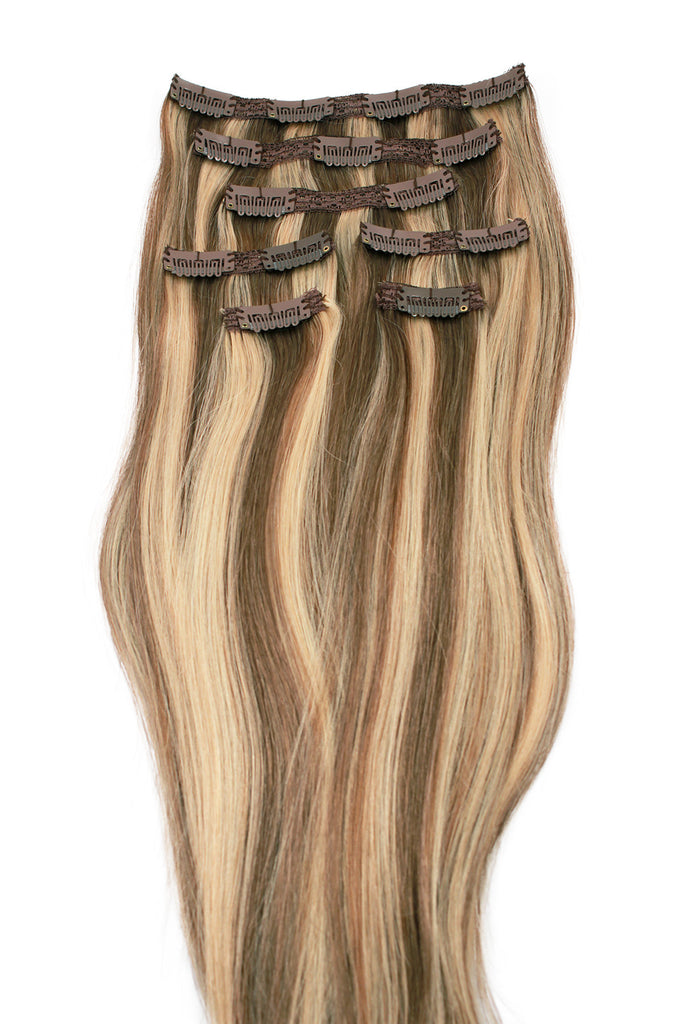 21 Light Brown And Golden Blonde Highlighted Clip In Hair