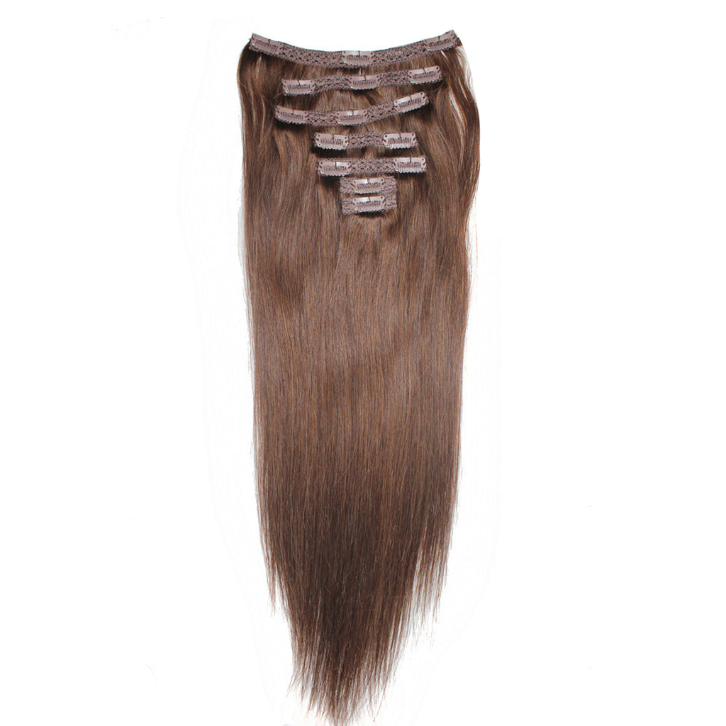 Color 4 Medium Brown Clip On Hair Extensions 100 Remy Human