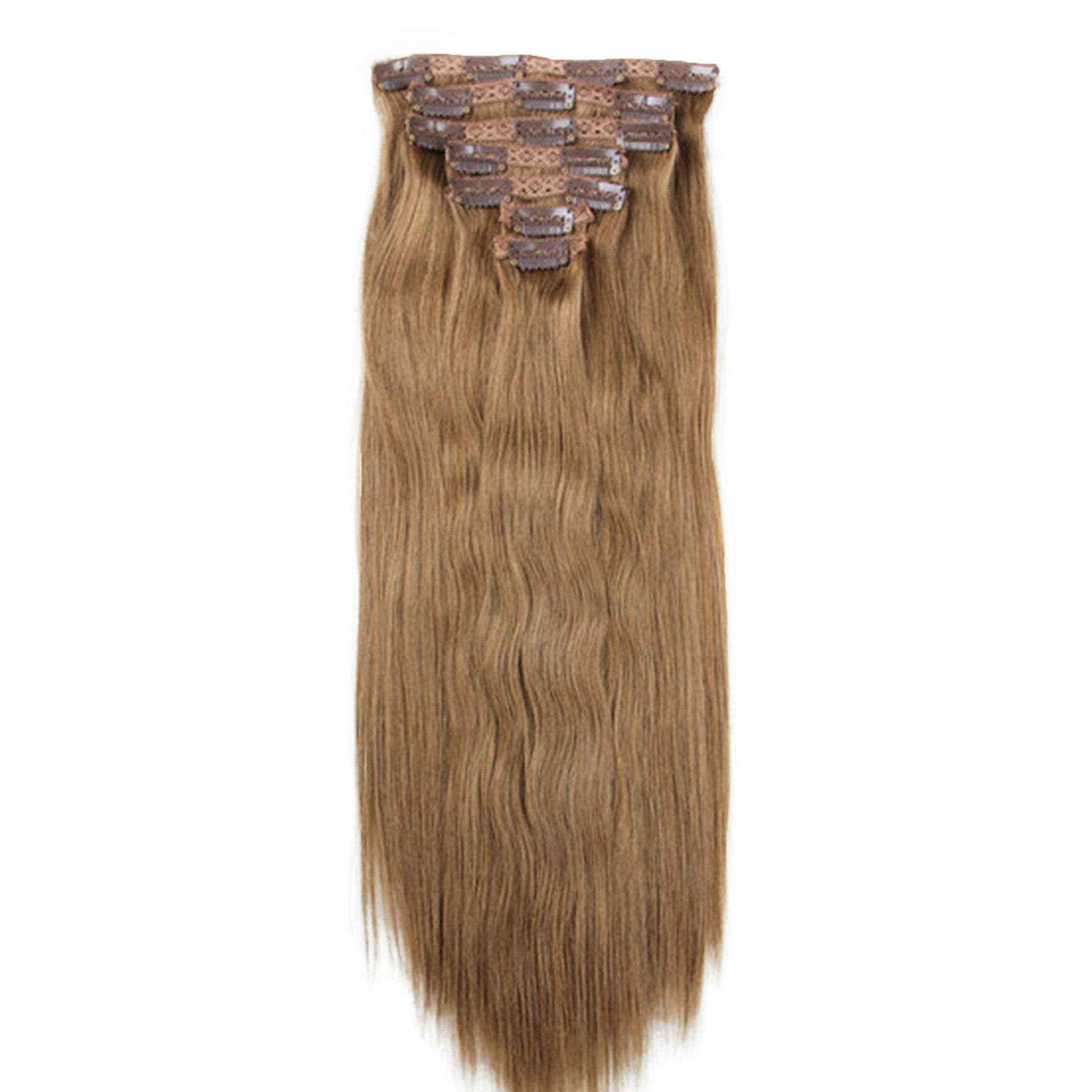 21" Clip In Remy Hair Extensions: Light Brown No. 8