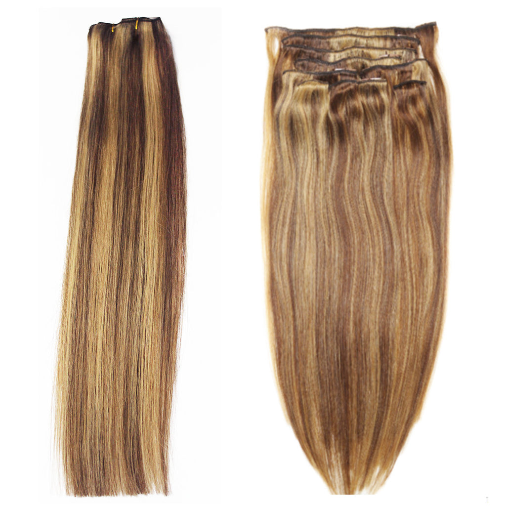 18 Remy Human Hair Extensions Clip In Color P8 24 Light Brown