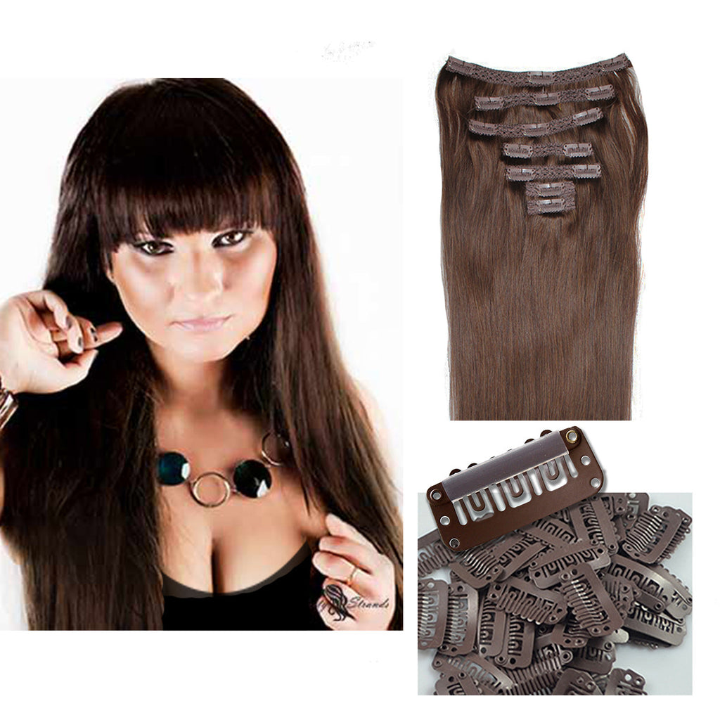18 Clip In Hair Extensions Celebrity Strands Hair Extensions Dark Brown Color 3 Dark Brown