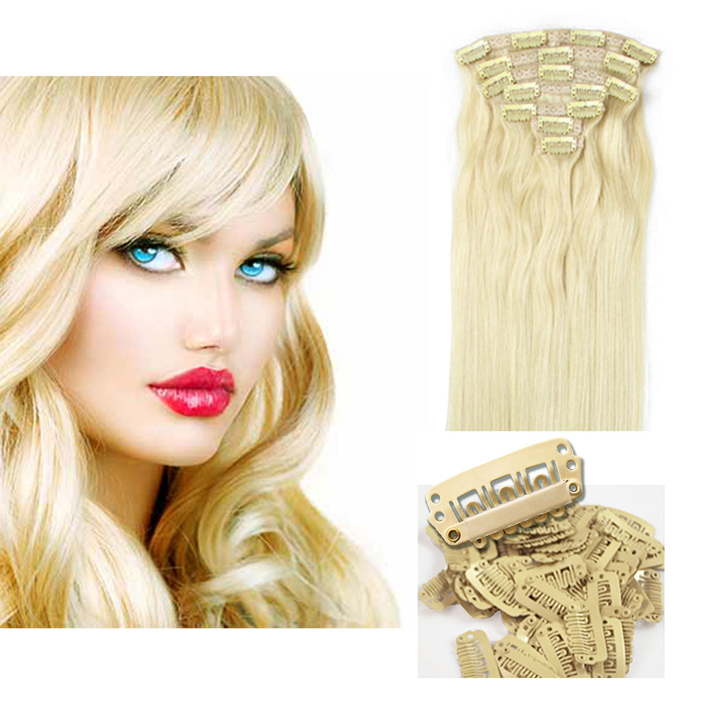 18" Clip On Hair Extensions (Color #613 Platinum Blonde ...