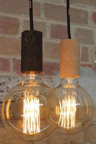 Cork pendant lights made of cork image via fat shack vintage