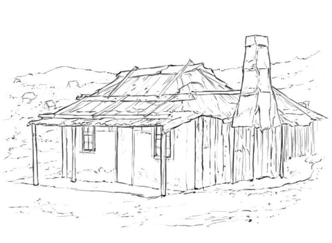 sketch of old colonial settlers cottage