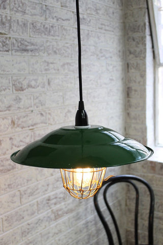 Enamel-Barn light a green pendant light ideal for home lighting or interiors with terracotta finishes