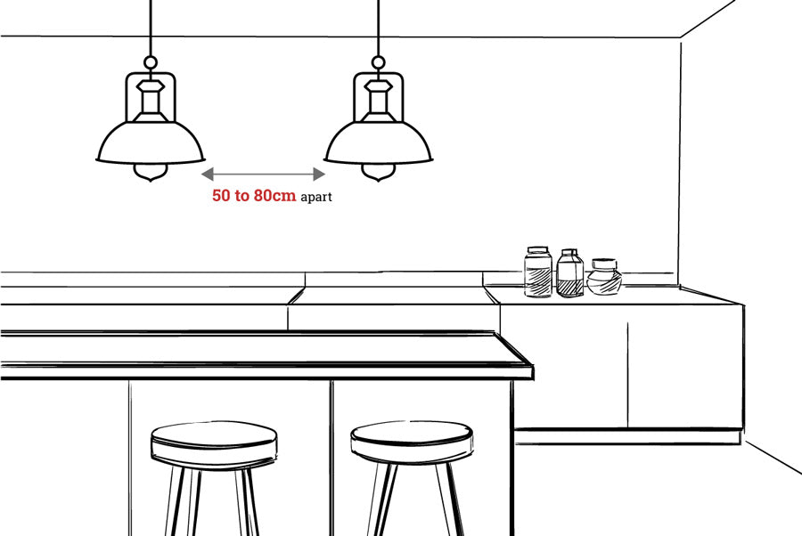 Space between pendant lights measurement diagram