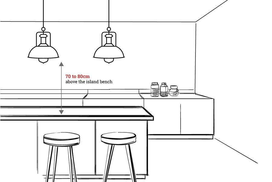 Kitchen bench pendant light measurement diagram