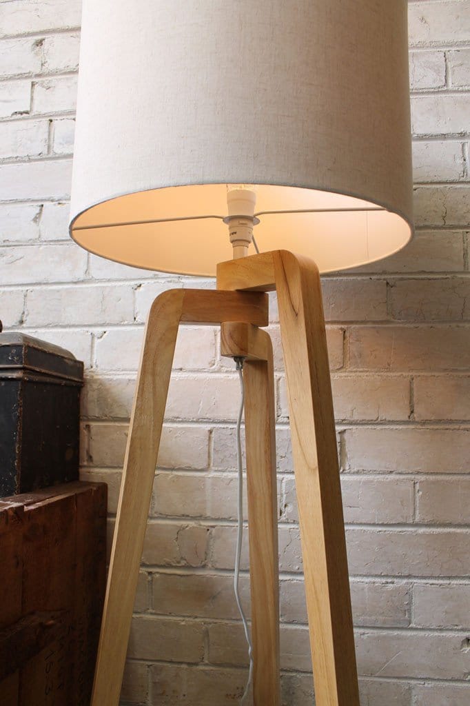 Wooden Tripod Floor Lamp with Fabric Shade | Fat Shack Vintage
