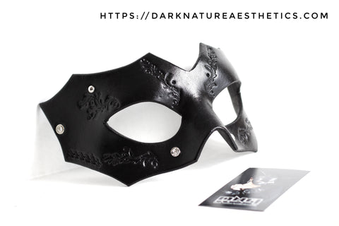 swarovski crystals black bdsm leather mask by dark nature aesthetics