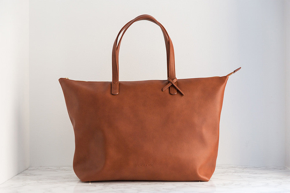 Designer Orange Brown Oversized Tote | Vegan Handbags by Angela Roi