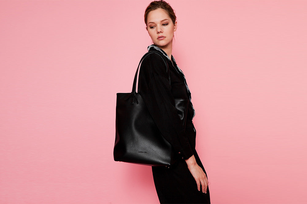 Designer Black Tall Tote | Vegan Handbags by Angela Roi