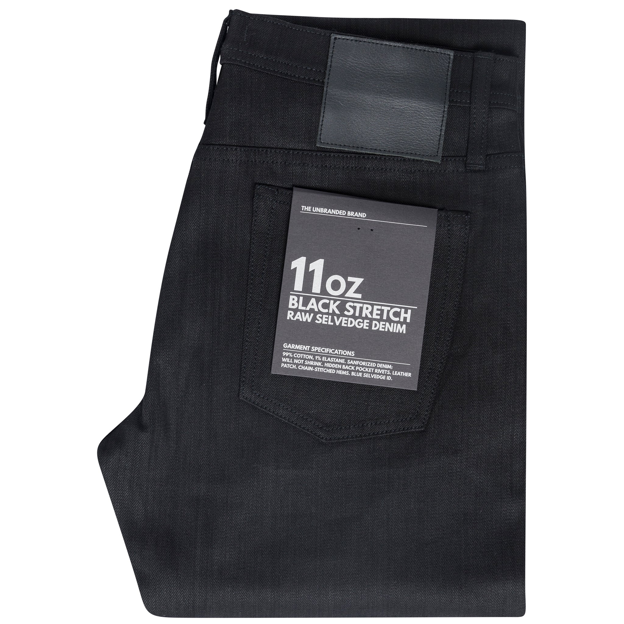 UB244 Tapered Fit - 11oz Solid Black Stretch Selvedge Denim - The Unbranded Brand product image