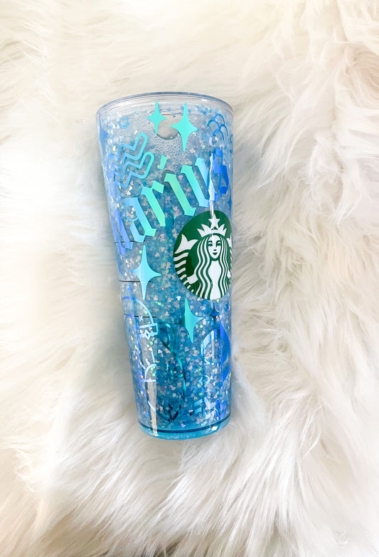 Starbucks 24oz Snow Globe Glitter Hearts Cup
