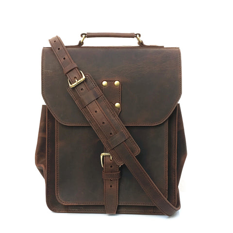 Messenger Backpack - Leather Hybrid Laptop Bag, Converts to Backpack ...
