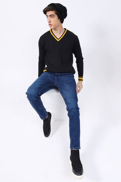 V-NECK TIPPING SWEATER