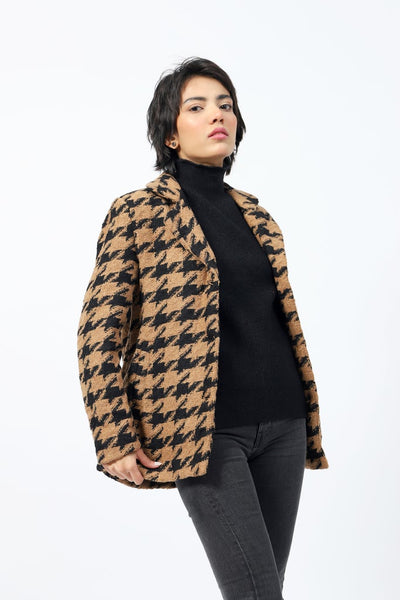 HOUNDSTOOTH PRINT WARM COAT