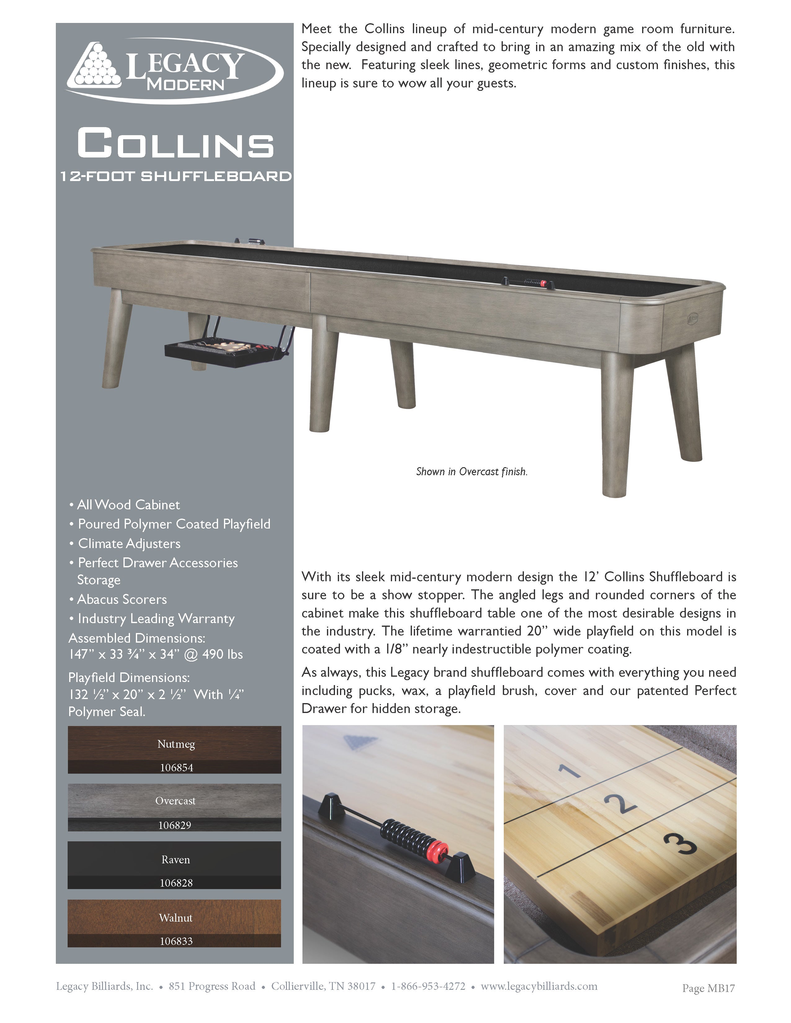 Collins 12' Shuffleboard Spec Sheet