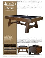 Emory Pool Table Spec Sheet