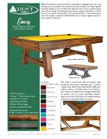 Emory Outdoor Pool Table Spec Sheet