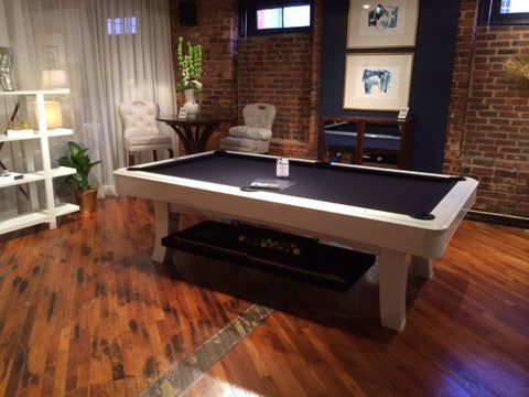 Legacy Custom Ella II Pool Table in Pearly White Finish with Black Cloth