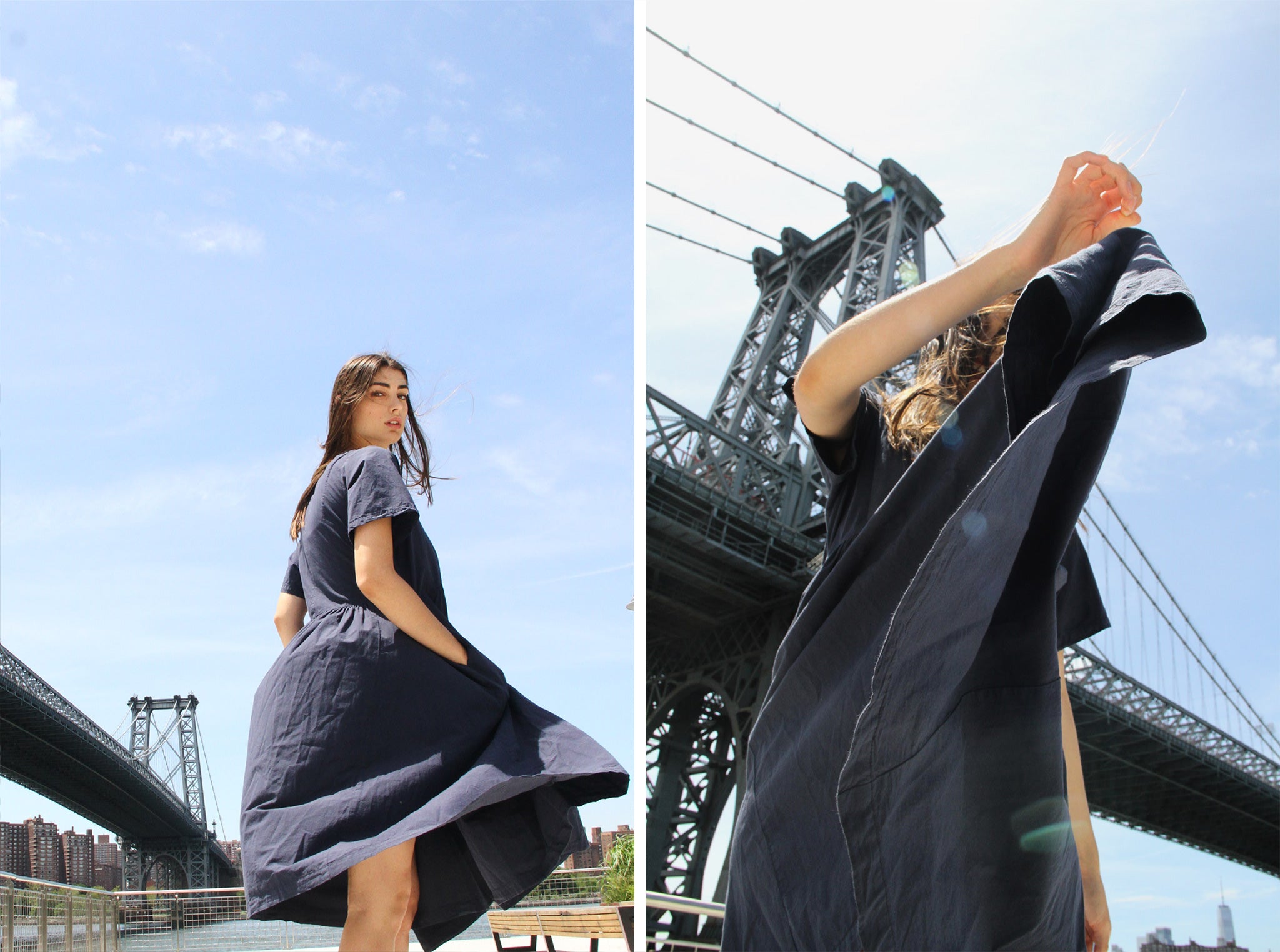 Washed navy short sleeve V-neck dress