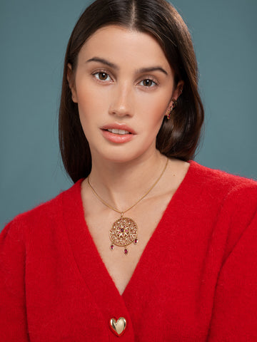 Lilian wearing the Ruby Dreamcatcher by McFarlane Fine Jewellery