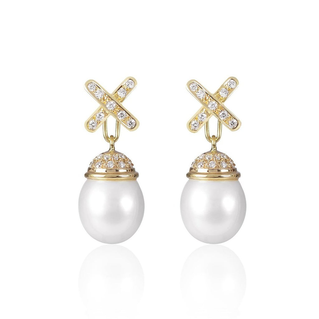 Decadent Cross Pearl Earrings with detachable pendant by McFarlane Fine Jewellery 
