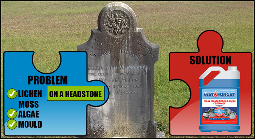 Remove mould & lichen off headstones & graves with Wet & Forget