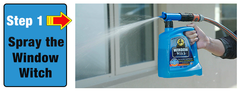Liberally spray the Window Witch window cleaner on to your windows