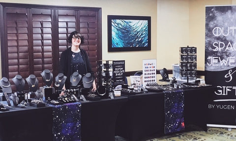 Lauren Beacham of Yugen Tribe selling space jewelry at The Planetary Society event in Florida, June 2019