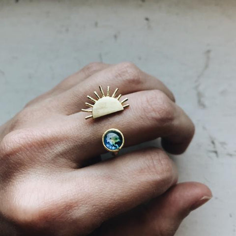Sunrise Ring - Sunrise over Earth Sculptural Jewelry, Yugen Tribe Galaxy Jewellery
